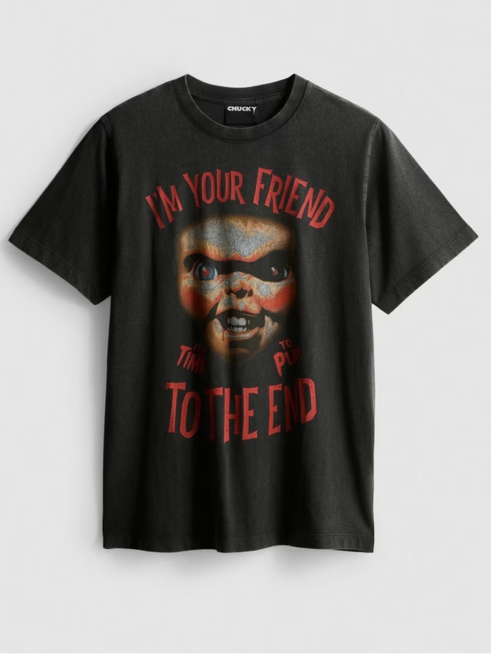 Chucky Graphic Crewneck Tee washed black XL men’s t-shirt Halloween fandom